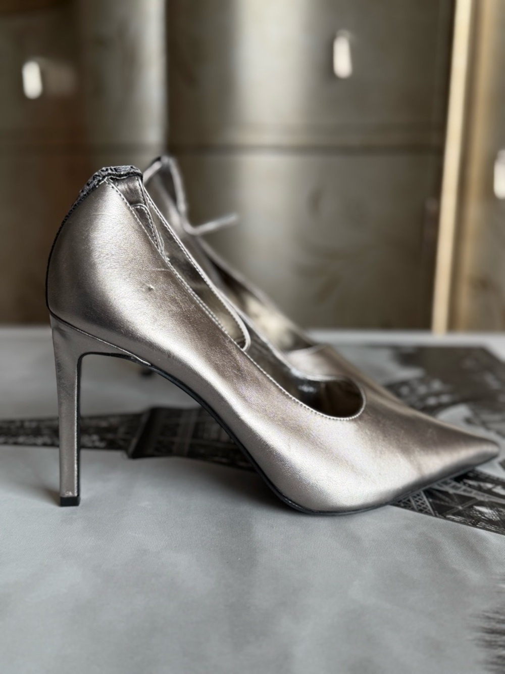Metallic Silver Pointed-Toe High Heels - Picture 3 of 11